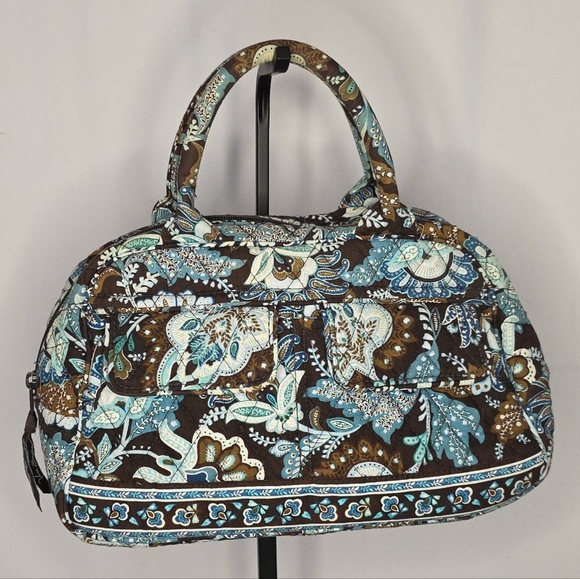 Vera Bradley Quilted Satchel Teal Brown Floral Cotton Handbag - Picture 2 of 6